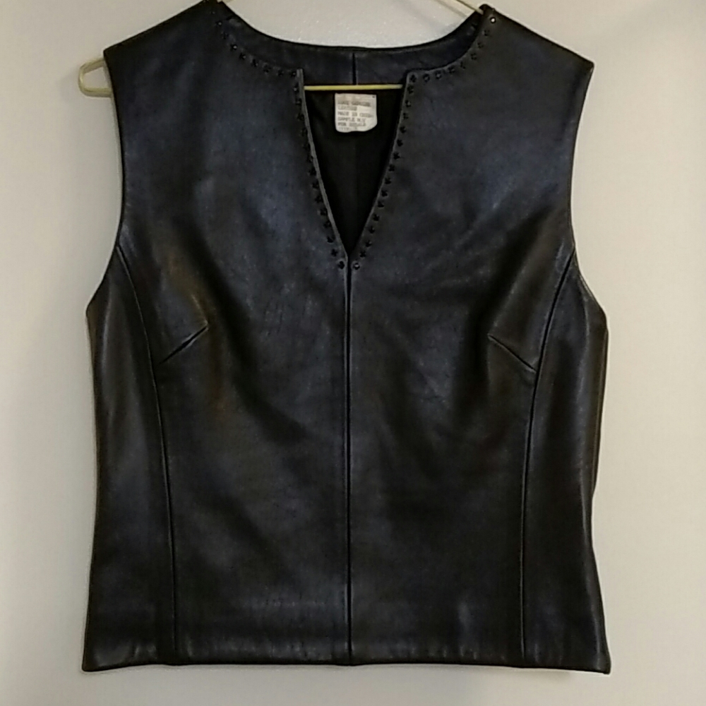 Black Leather Side Zip Vest Size 6